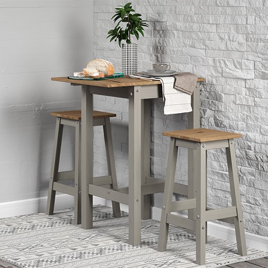 Photo of Consett linea drop leaf breakfast table and 2 stools in grey