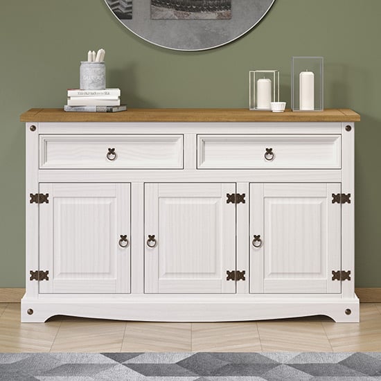 Product photograph of Consett Wooden Sideboard 3 Doors 2 Drawers In White from Furniture in Fashion