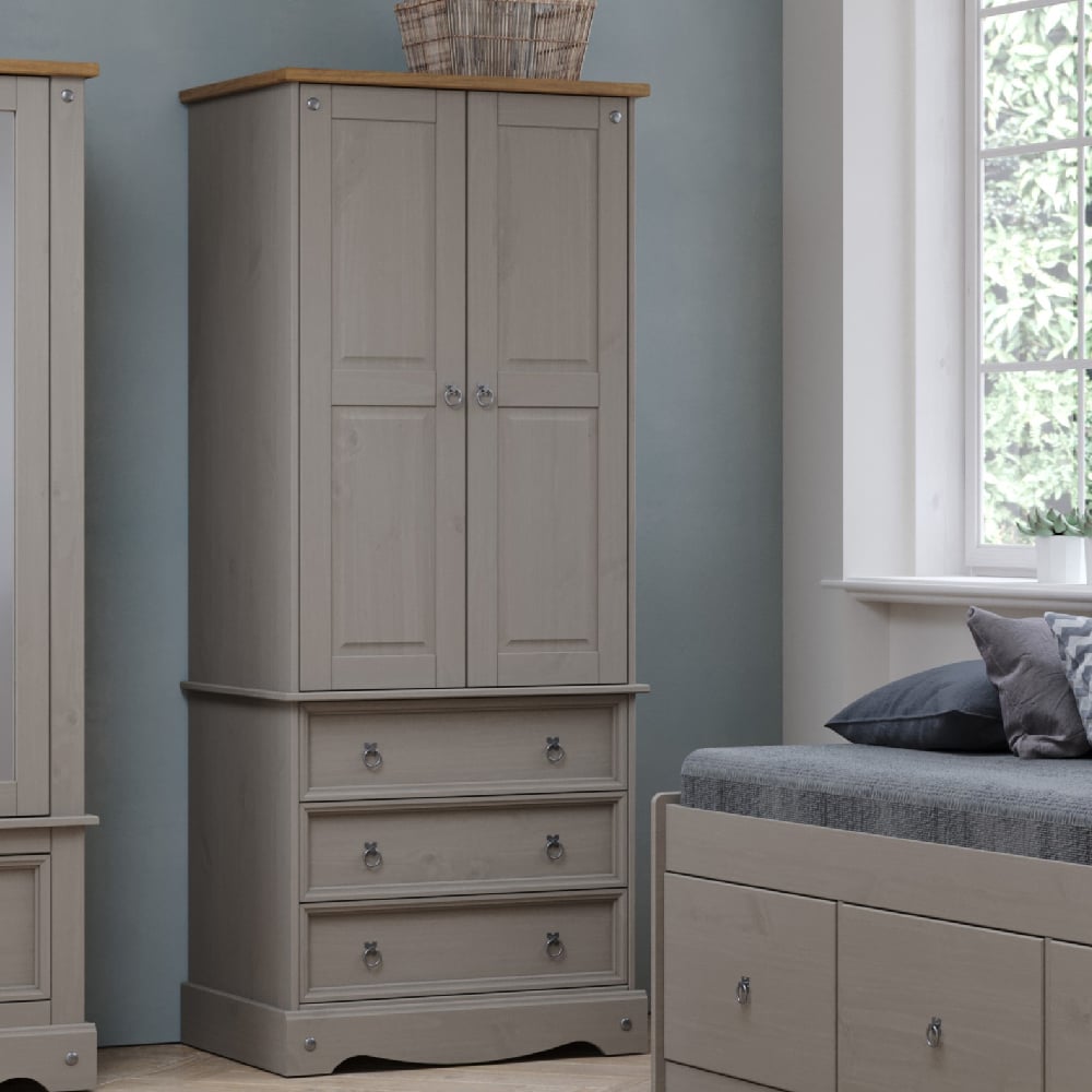 consett wooden wardrobe with 2 doors 3 drawers in grey and oak