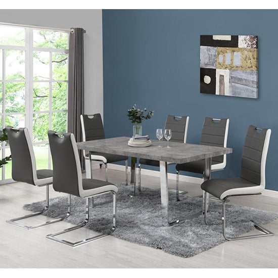 Read more about Constable concrete effect dining table 6 petra grey white chair