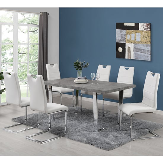Read more about Constable concrete effect dining table with 6 petra white chair