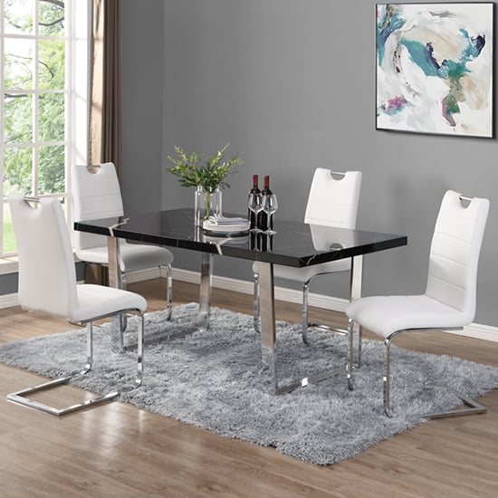 Read more about Constable milano marble effect dining table 6 petra white chair