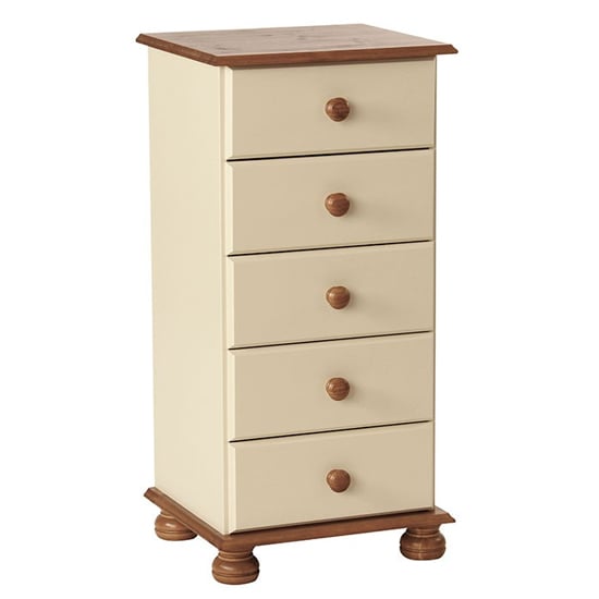 Photo of Copenham narrow chest of drawers in cream and pine with 5 drawer