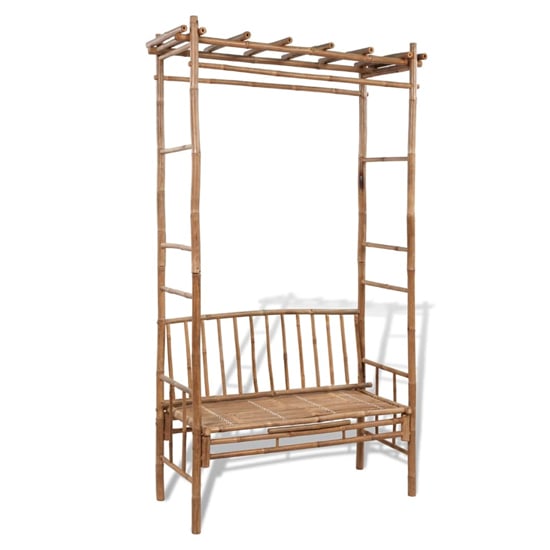 Read more about Cora wooden garden bamboo bench with pergola in natural