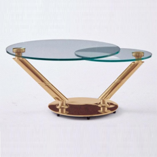 Corazon Rotating Glass Coffee Table In Clear And Rosegold Furniture In Fashion