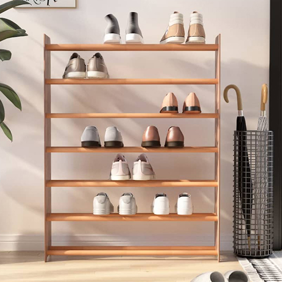 Product photograph of Cordova 7 Tier Extra Wide Wooden Shoe Storage Rack In Brown from Furniture in Fashion