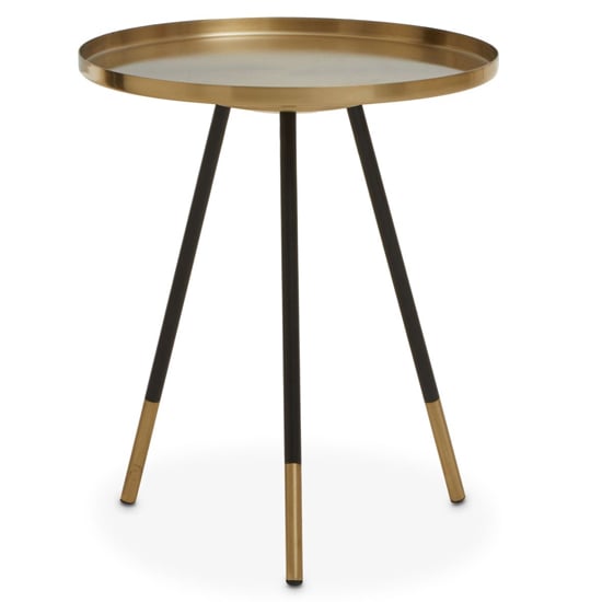 Photo of Cordue round metal side table in gold and black