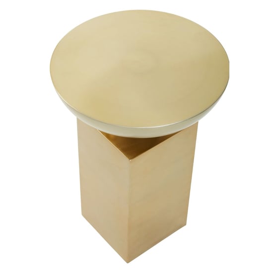 Product photograph of Cordue Round Metal Side Table In Gold Rectangular Base from Furniture in Fashion