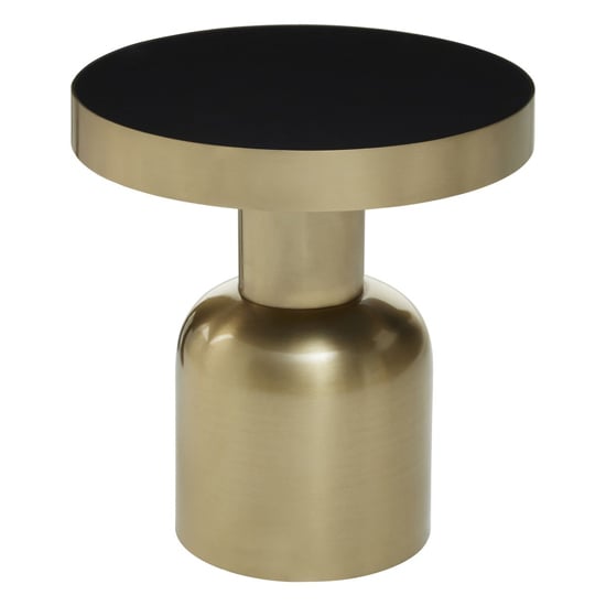 Product photograph of Cordue Round Small Black Glass Top Side Table With Gold Base from Furniture in Fashion