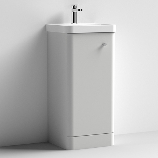 Product photograph of Corinth 40cm Floor Vanity Unit With Basin In Gloss Grey Mist from Furniture in Fashion