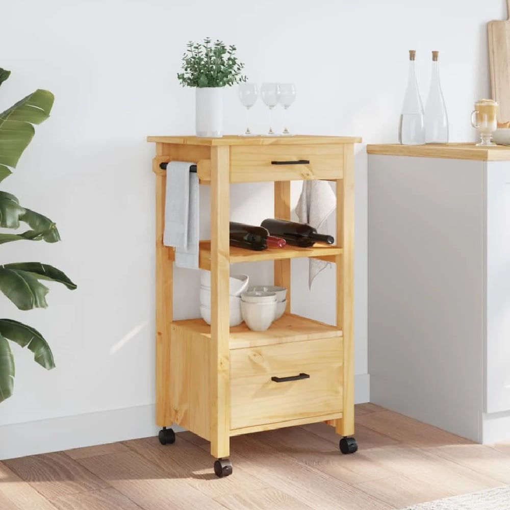 Read more about Corinth wooden kitchen trolley with 2 drawers in brown