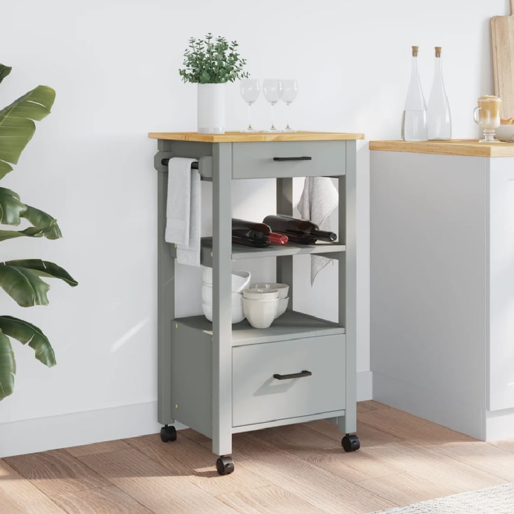 Read more about Corinth wooden kitchen trolley with 2 drawers in grey and oak