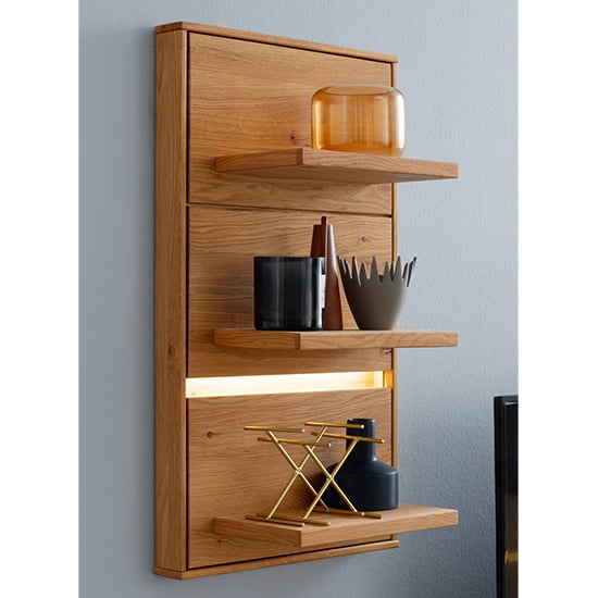 Read more about Corlu wooden 3 tier wall shelf in oak with led