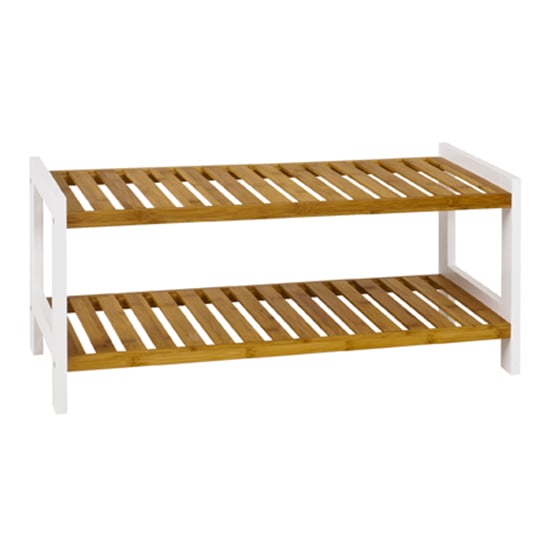 Product photograph of Cornville 2 Shelves Shoe Storage Rack In White And Natural from Furniture in Fashion