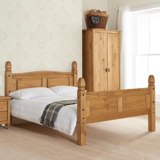 Product photograph of Corona Wooden High End Small Double Bed In Waxed Pine from Furniture in Fashion