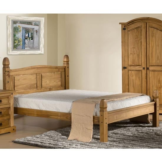 Product photograph of Corona Wooden Low End Small Double Bed In Waxed Pine from Furniture in Fashion
