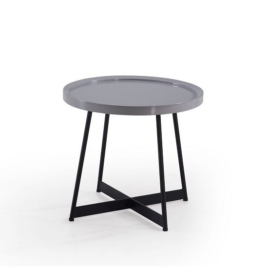 Read more about Corrick circular end table in grey high gloss and metal legs