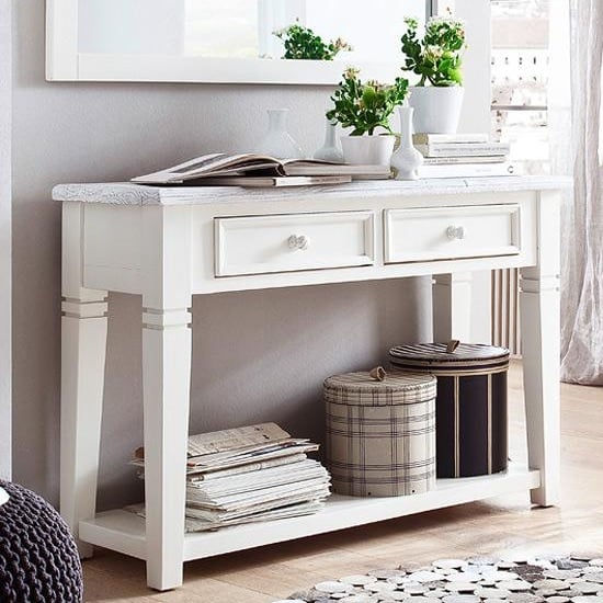 Product photograph of Corrin Wooden Console Table In White With 2 Drawers from Furniture in Fashion