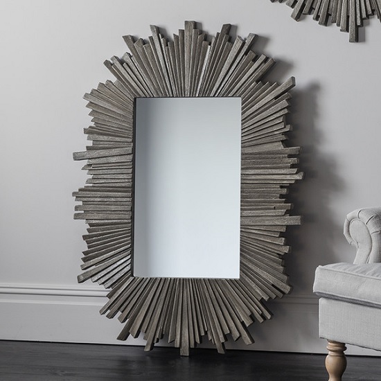Product photograph of Corsley Starburst Wall Mirror Rectangular In Grey Weathered from Furniture in Fashion