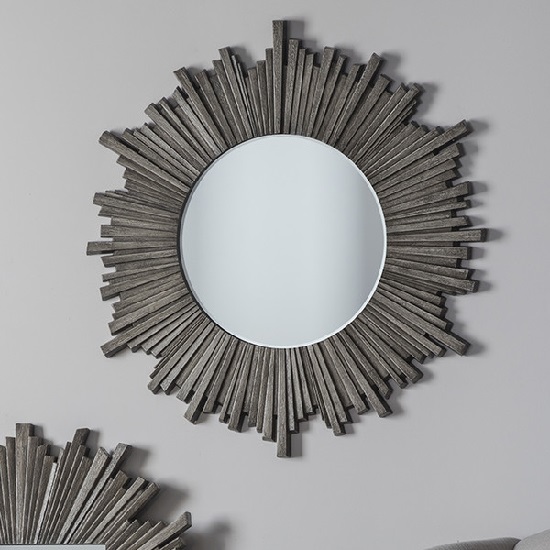 Read more about Corsley starburst wall mirror round in grey weathered