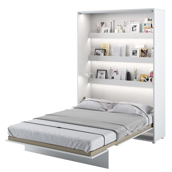 View Cortez high gloss double bed wall vertical in white with led
