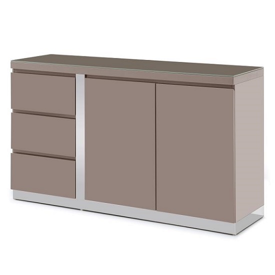 Cortina Glass Top Sideboard In Taupe High Gloss With 2 Doors ...