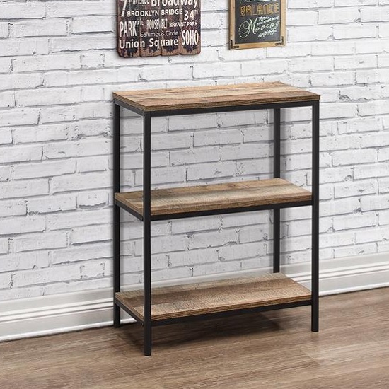 View Coruna wooden bookcase small in rustic and metal frame