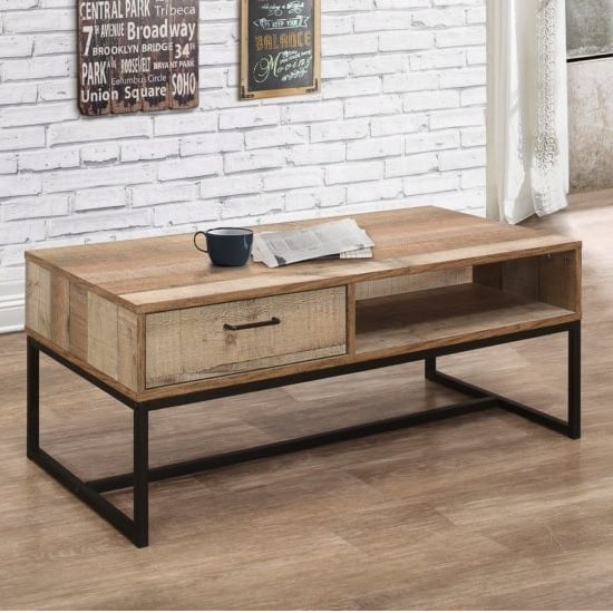 Read more about Coruna coffee table in rustic and metal frame with 1 drawer