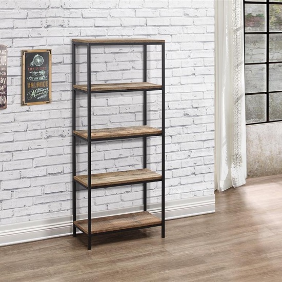 View Coruna wooden bookcase tall in rustic and metal frame