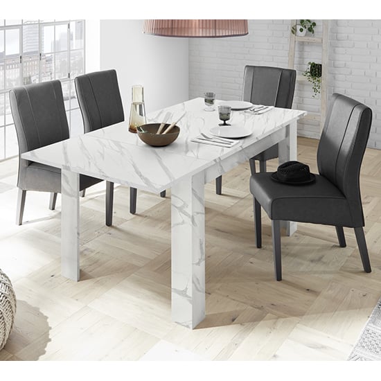 Product photograph of Corvi Extending White Marble Effect Dining Table With 6 Chairs from Furniture in Fashion