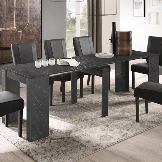 Photo of Corvi large extending dining table in black marble effect