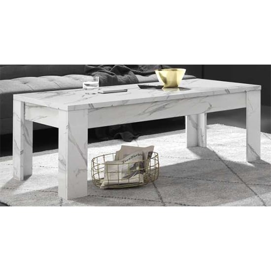 Read more about Corvi wooden coffee table in white marble effect