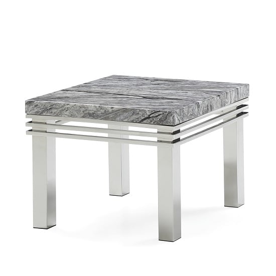 Product photograph of Cotswold Marble Top End Table Square In Grey With Steel Legs from Furniture in Fashion