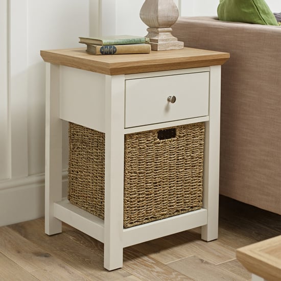 Product photograph of Cotswolds Wooden Lamp Table With 1 Drawer In Cream And Oak from Furniture in Fashion