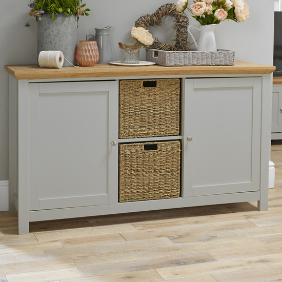Product photograph of Cotswolds Wooden Sideboard With 2 Doors In Grey And Oak from Furniture in Fashion