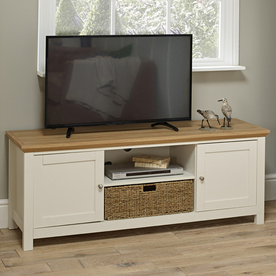 Product photograph of Cotswolds Wooden Tv Stand With 2 Doors In Cream And Oak from Furniture in Fashion