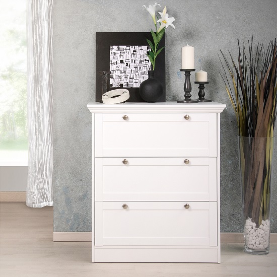 Product photograph of Country Chest Of Drawers In White With 3 Drawers from Furniture in Fashion