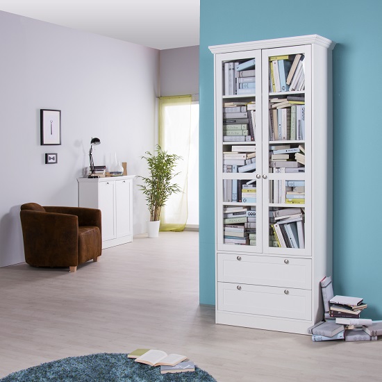 Read more about Country glass display cabinet in white with 2 doors