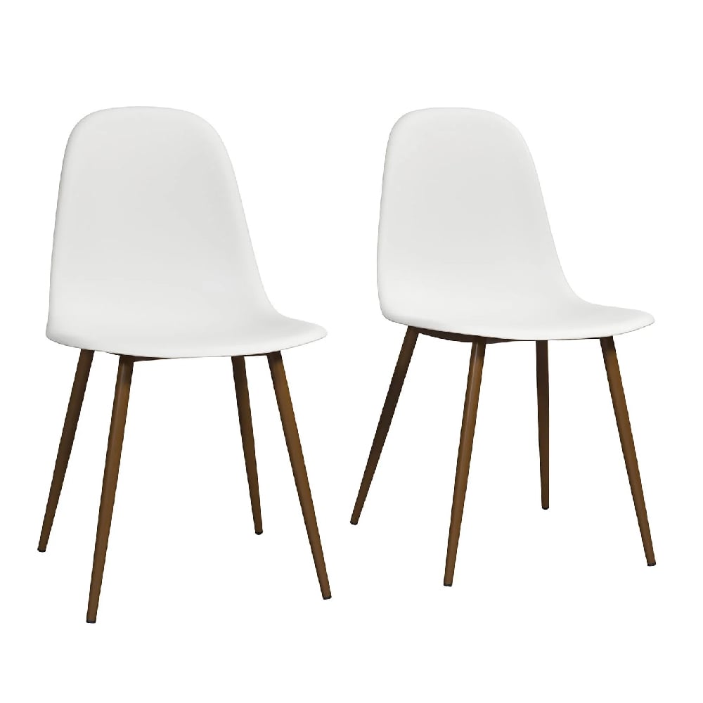 couplie white plastic dining chairs with metal frame in pair