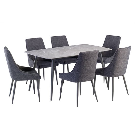 Read more about Coveta grey ceramic dining table with 6 remika blue chairs