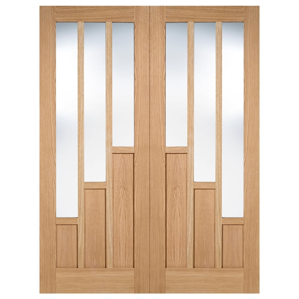 Product photograph of Coventry 1981mm X 1168mm Clear Glass Internal Door Pair In Oak from Furniture in Fashion