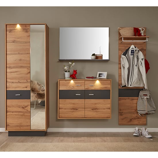 Product photograph of Coyco Led Hallway Furniture Set 1 In Wotan Oak And Grey from Furniture in Fashion