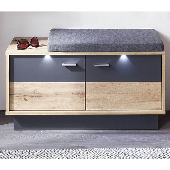 Product photograph of Coyco Led Wooden Seating Bench In Wotan Oak And Grey from Furniture in Fashion