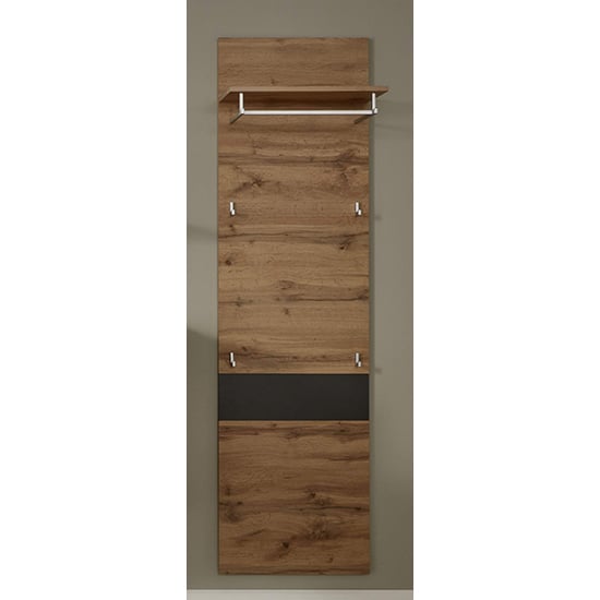 Product photograph of Coyco Wooden Tall Coat Rack In Wotan Oak And Grey from Furniture in Fashion