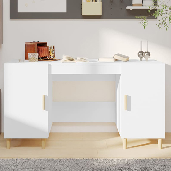 Photo of Cress high gloss computer desk with 2 door in white
