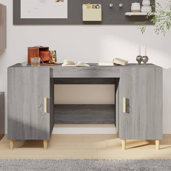 Read more about Cress wooden computer desk with 2 door in grey sonoma oak
