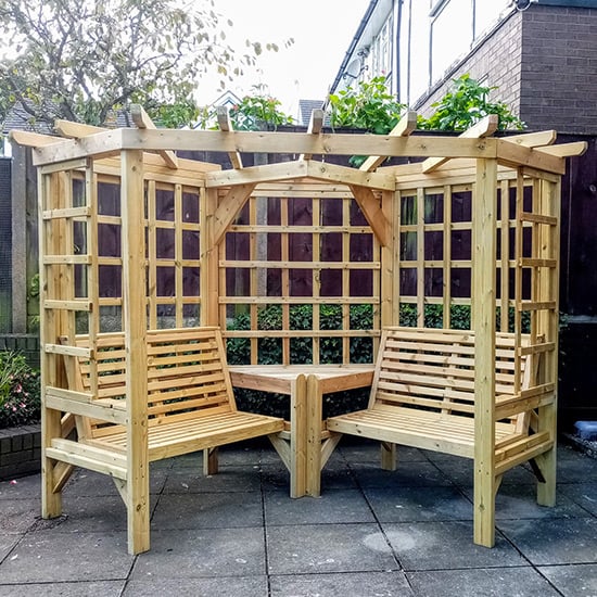 Read more about Cretone corner wooden 4 seater arbour