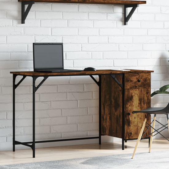 Product photograph of Crewe Wooden Laptop Desk With 1 Door In Smoked Oak from Furniture in Fashion