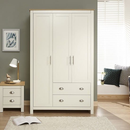 Product photograph of Loftus Large Wardrobe In Cream With Oak Effect Top from Furniture in Fashion