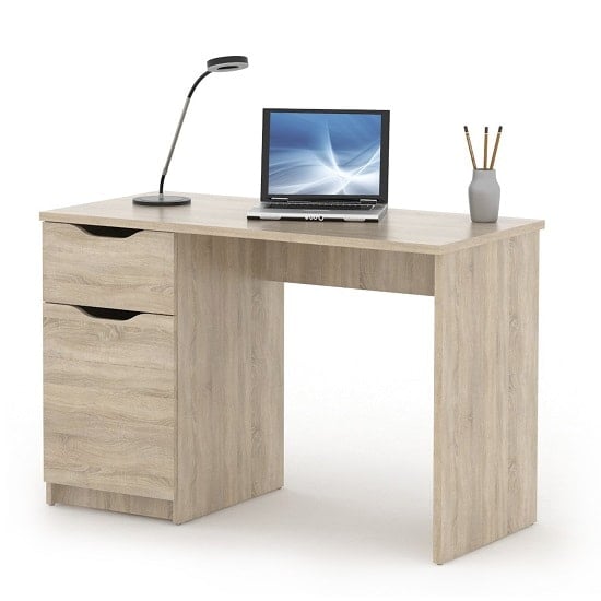 Photo of Crick wooden computer desk in sonoma oak with 1 door